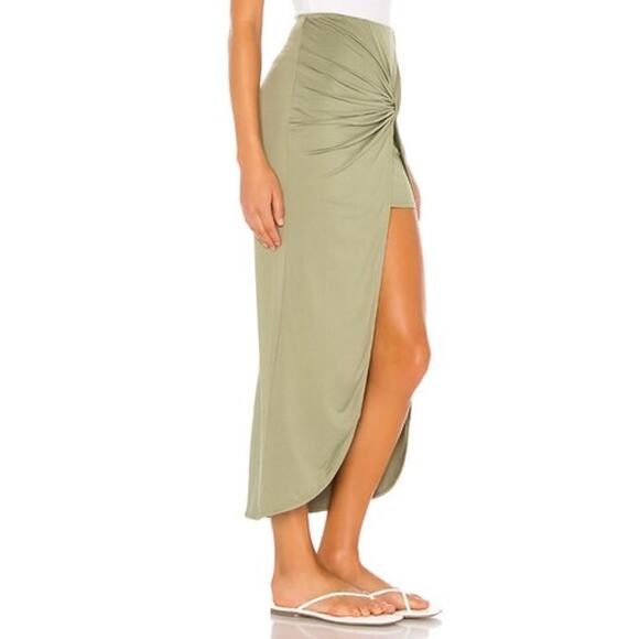 Superdown Marie Midi High Slit Mini Skirt Olive Green Stretchy Size Small - Picture 2 of 11